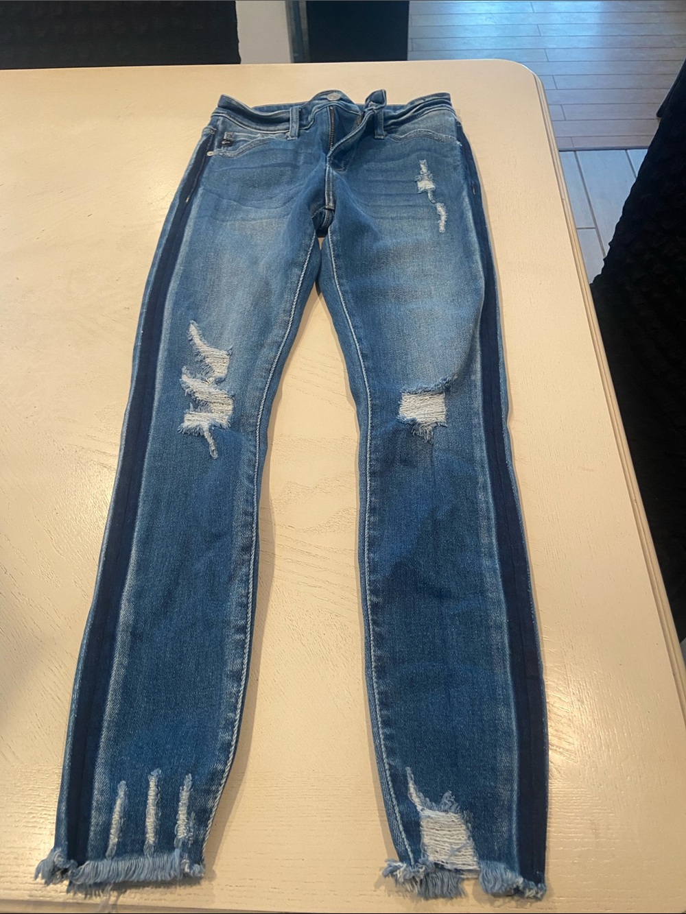 KanCan Two-Tone Distressed Skinny Jeans in Blue